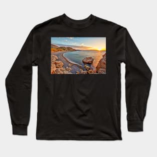 Sunrise at the famous beach Mavra Volia in Chios island, Greece Long Sleeve T-Shirt